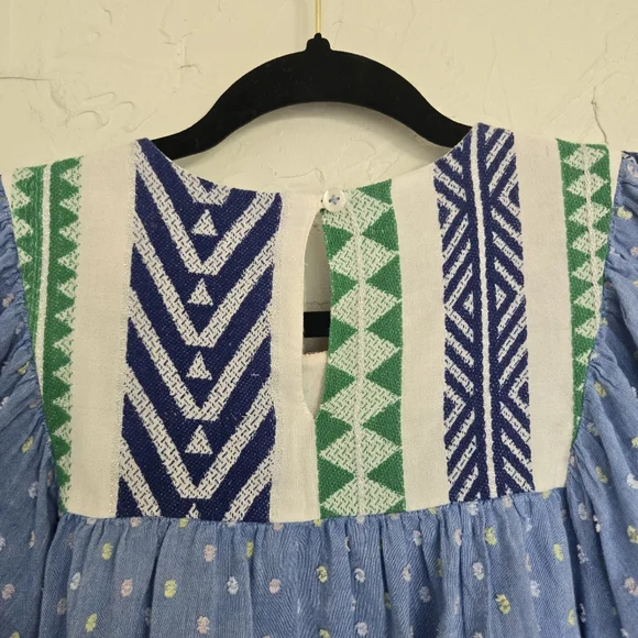 Anthro Verb by Pallavi Embroidered Swiss Dot Boho Blue Top - Picture 9 of 13